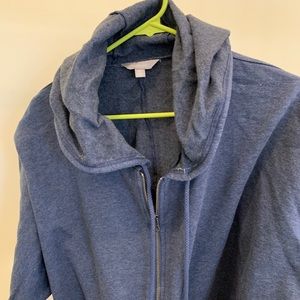Heather blue raglan sweatshirt - cool hood shape